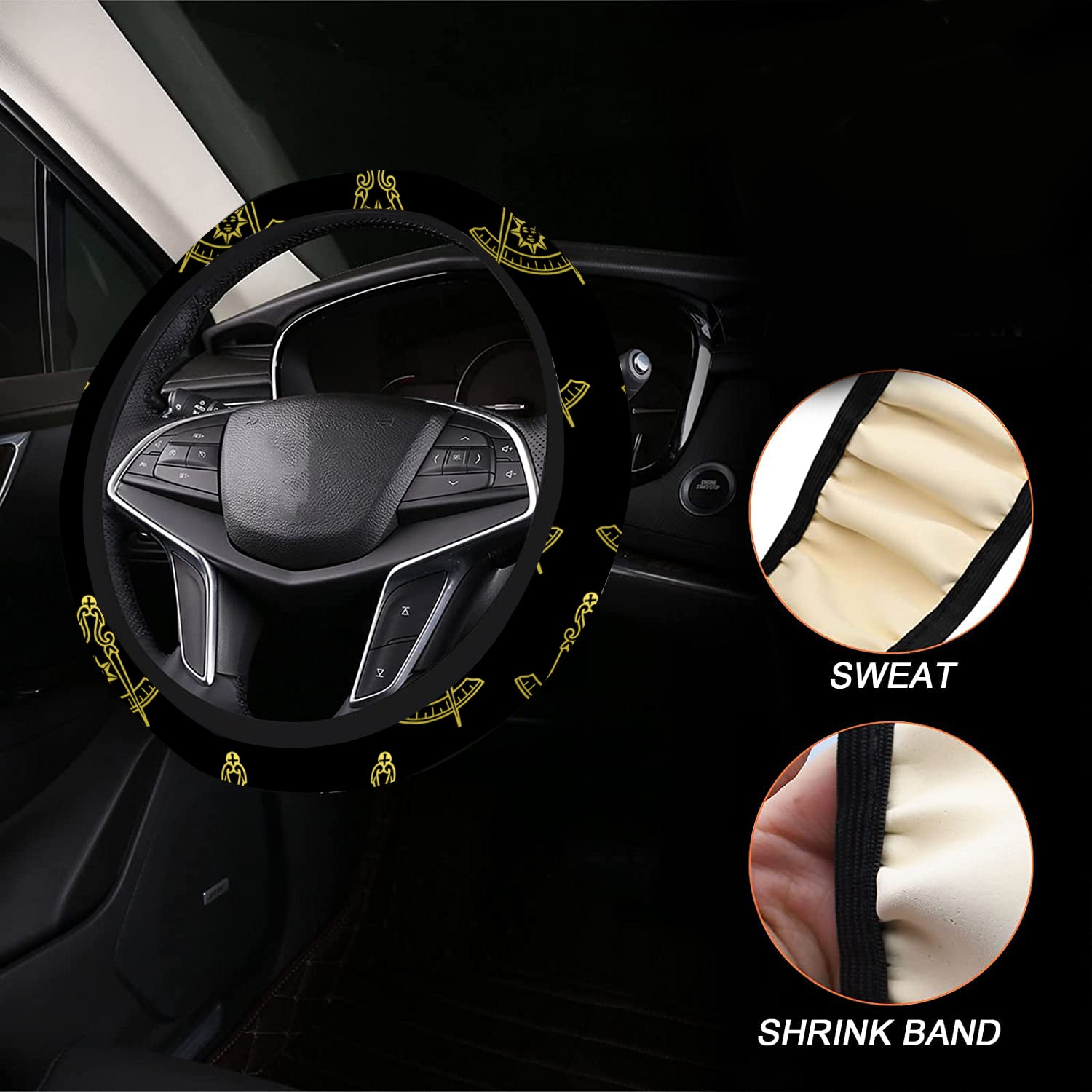 Past Master Blue Lodge California Regulation Steering Wheel Cover - White & Gold - Bricks Masons