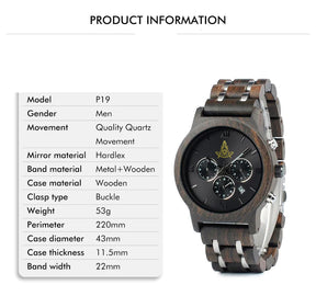 Past Master Blue Lodge California Regulation Wristwatch - Various Wood Colors - Bricks Masons