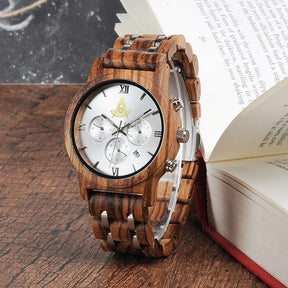 Past Master Blue Lodge California Regulation Wristwatch - Various Wood Colors - Bricks Masons