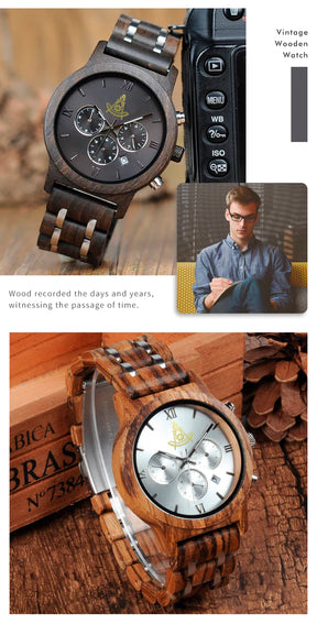 Past Master Blue Lodge California Regulation Wristwatch - Various Wood Colors - Bricks Masons