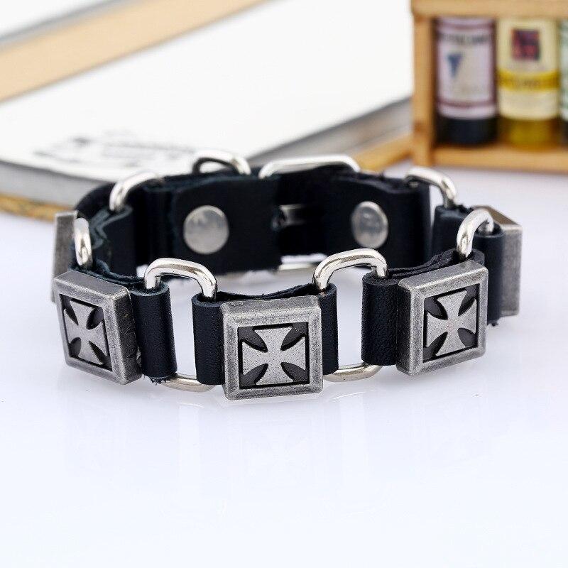 Knights Templar Commandery Bracelet - Cross Leather (Black/Brown) - Bricks Masons