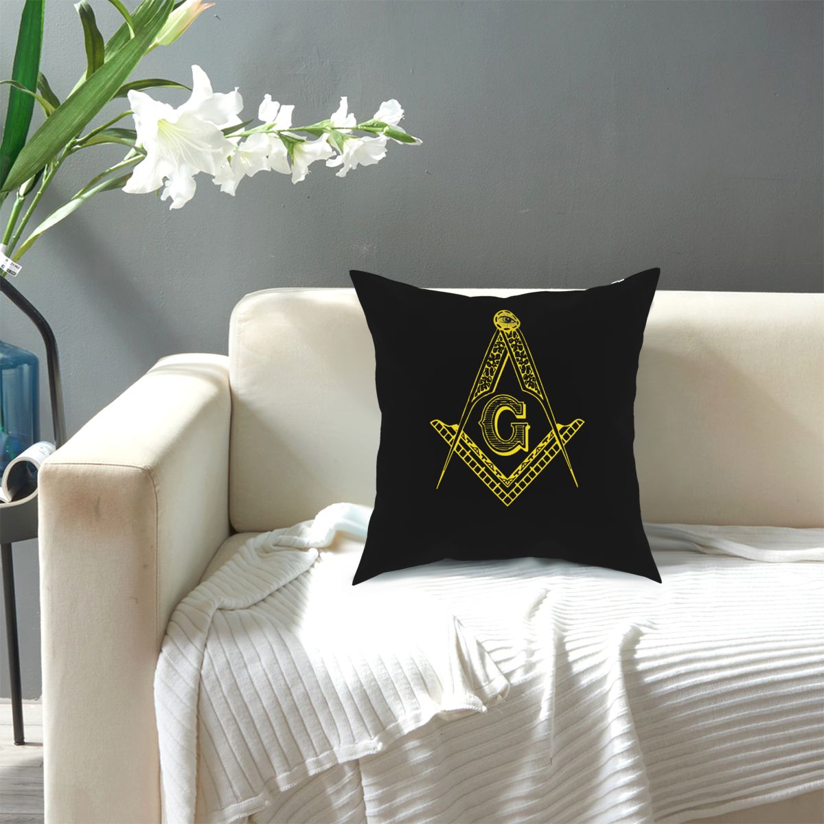 Master Mason Blue Lodge Pillowcase - Square and Square G Black - Bricks Masons