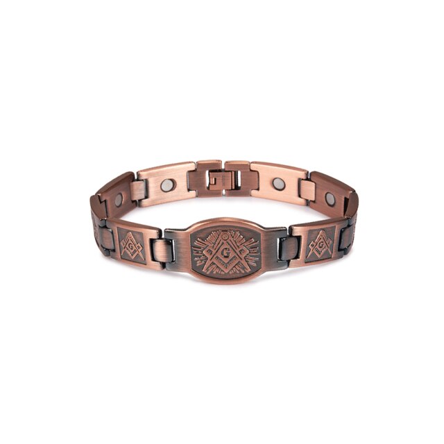 Knights Templar Commandery Bracelet - Square and Compass G/Cross Copper Magnetic - Bricks Masons