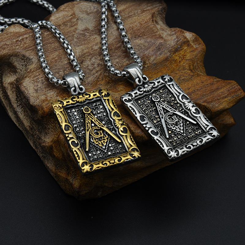 Master Mason Blue Lodge Necklace - Framed Motif (Gold/Silver) - Bricks Masons