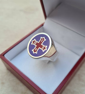 Red Cross of Constantine Ring - 925K Sterling Silver - Bricks Masons