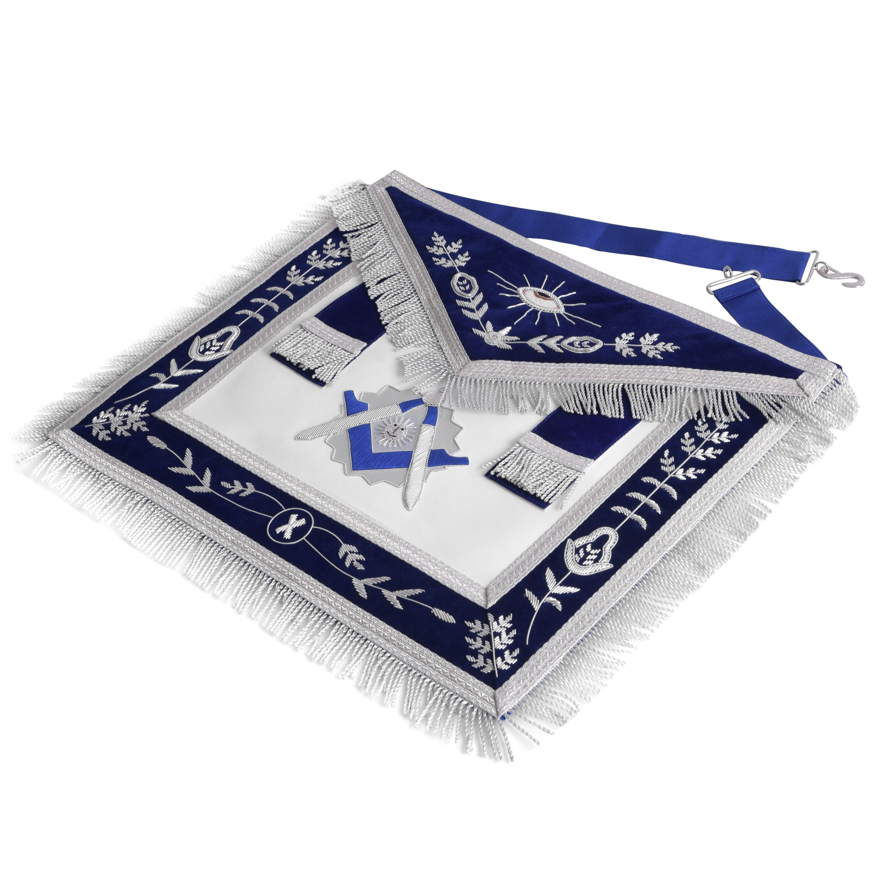 Senior Deacon Blue Lodge Officer Apron - Navy Blue Velvet With Fringe & Side Tabs - Bricks Masons